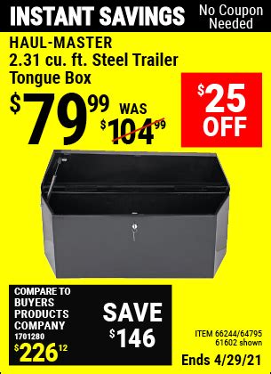 haul-master 2.31 cu. ft. steel trailer tongue box|harbor freight trailer tongue.